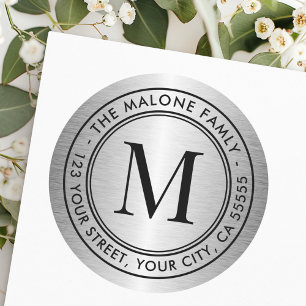 Monogram initial gray gradient return address classic round sticker