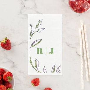 Monogram Initial Green Leaves Leaf Art Wedding Paper Guest Towels