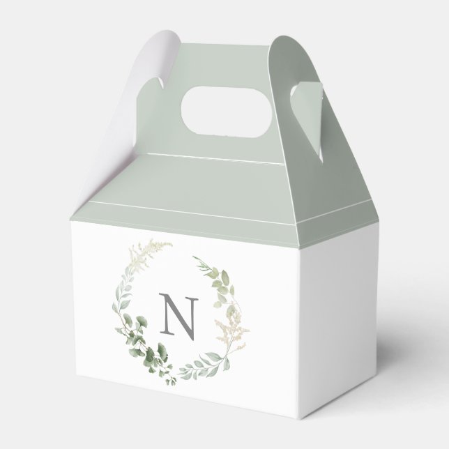 Monogram Initial Greenery Sage Green Favor Boxes (Front Side)