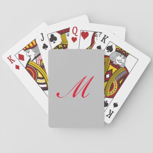 Monogram Initial Grey Red Unique Playing Cards
