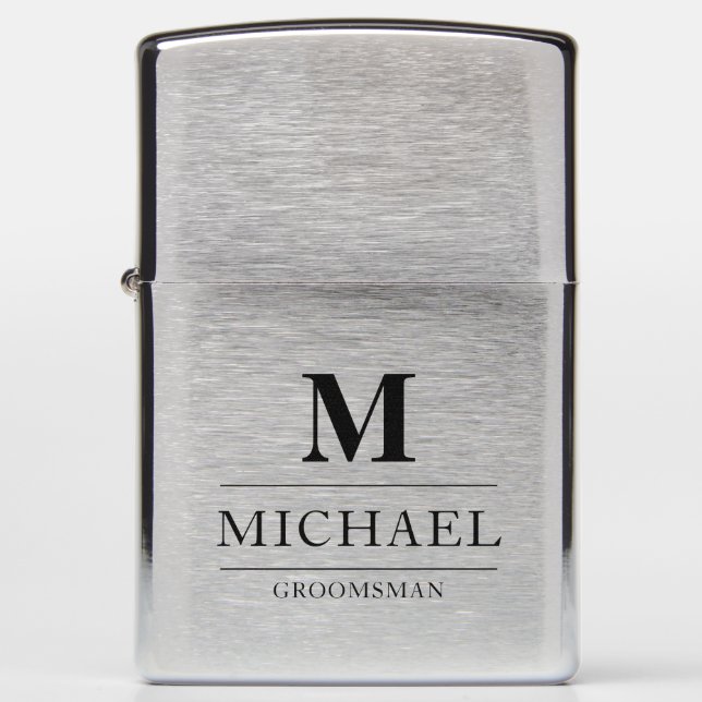 Monogram Initial Groomsmen Gifts Modern Best Man Zippo Lighter (Front)
