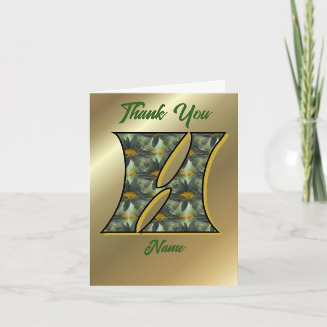 Monogram Initial H Daisies Art Personalized Letterpress Thank You Card (Front)