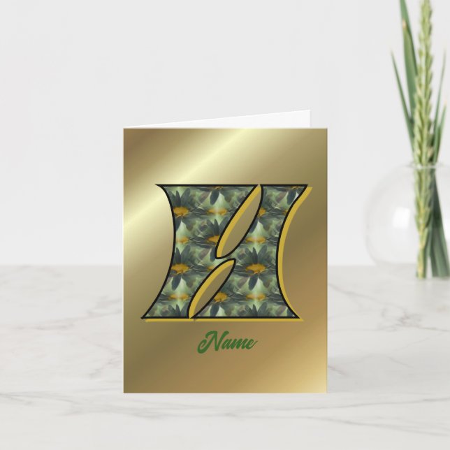 Monogram Initial H Daisies Art Personalized Note Card (Front)