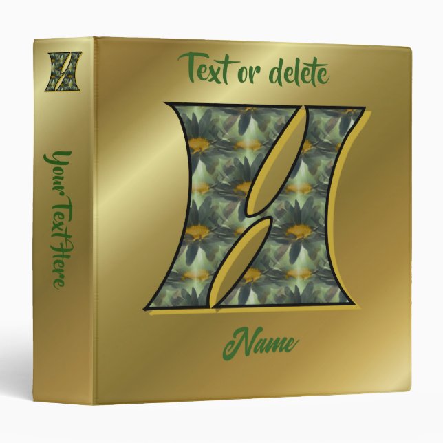 Monogram Initial H Daisies Floral Art Personalized 3 Ring Binder (Front/Spine)