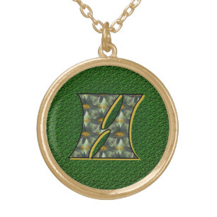 Monogram Initial H Daisies Flower Art Gold Plated Necklace