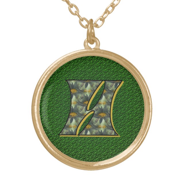 Monogram Initial H Daisies Flower Art Gold Plated Necklace (Front)