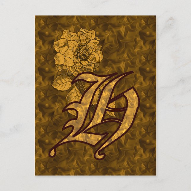 Monogram Initial H Elegant Gold Peony Flower Postcard (Front)