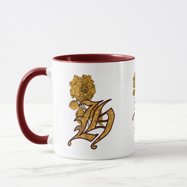 Monogram Initial H Elegant Gold Peony Personalized Mug (Left)