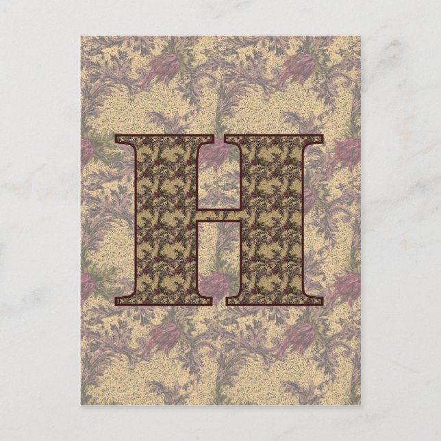 Monogram Initial H Elegant Vintage Floral Postcard (Front)