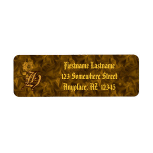 Monogram Initial H Gold Peony Return Address Label