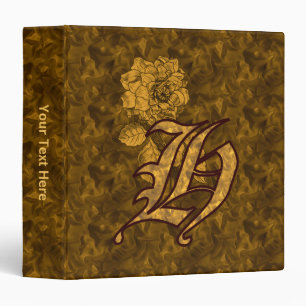 Monogram Initial H Gold Satin Peony Personalized 3 Ring Binder