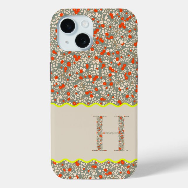 MONOGRAM INITIAL H GREEN AND RED LITTLE FLOWERS Case-Mate iPhone CASE (Back)