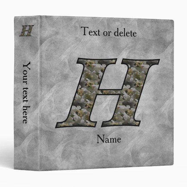 Monogram Initial H Hydrangea Flowers Personalized 3 Ring Binder (Front/Spine)