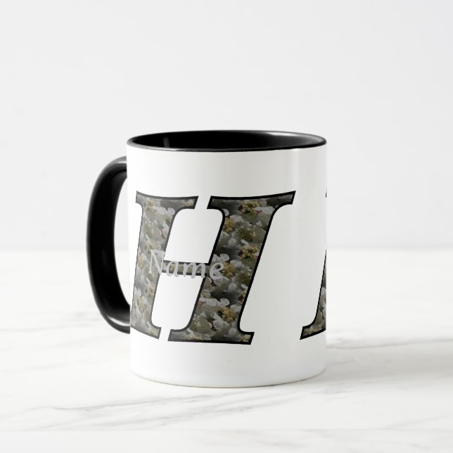 Monogram Initial H Hydrangea Flowers Personalized Mug (Front Left)