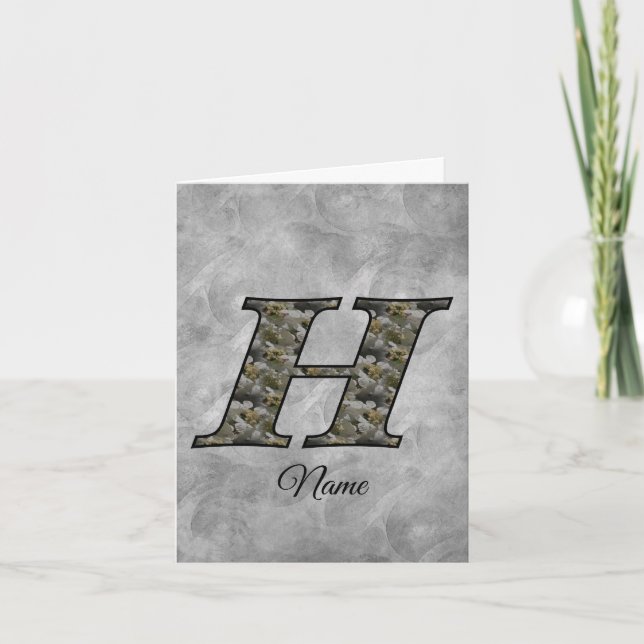 Monogram Initial H Hydrangea Flowers Personalized Note Card (Front)