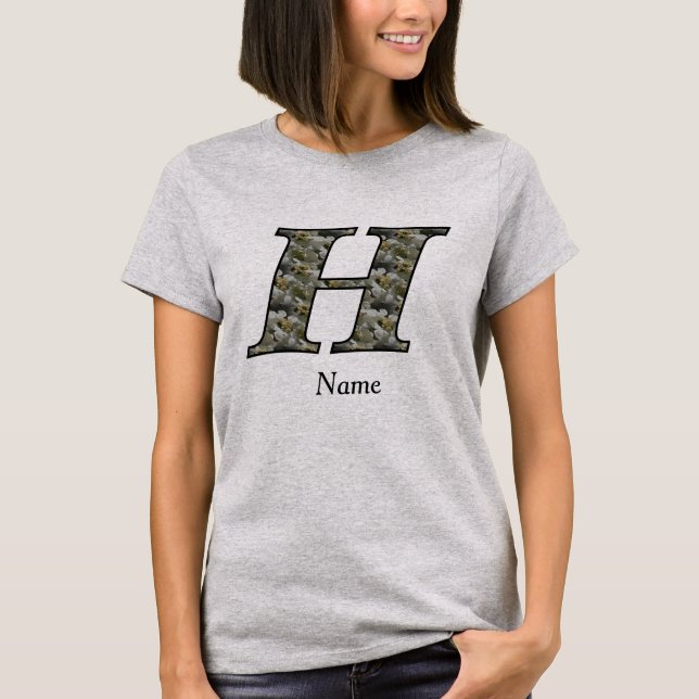 Monogram Initial H Hydrangea Flowers Personalized T-Shirt (Front)