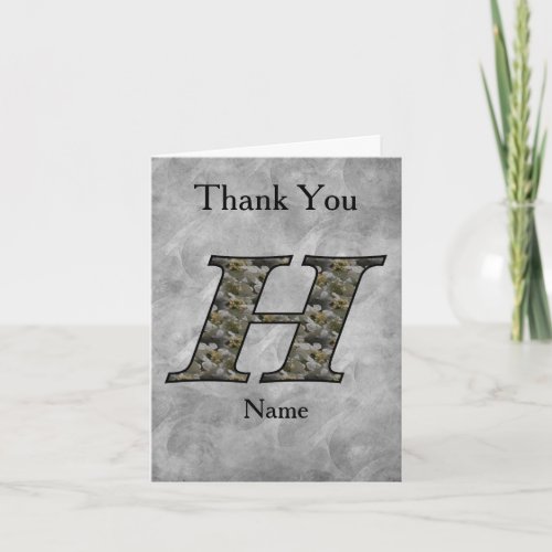Monogram Initial H Hydrangea Flowers Personalized Thank You Card