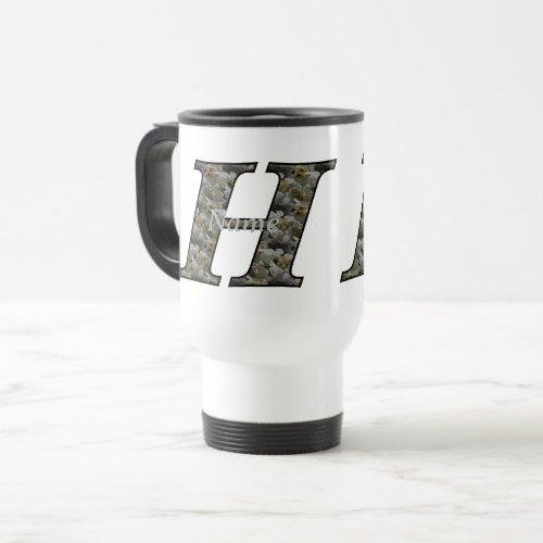 Monogram Initial H Hydrangea Flowers Personalized Travel Mug