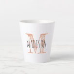 Monogram Initial Hand Lettered Name Latte Mug<br><div class="desc">A stylish modern latte mug featuring a sketched font style coral monogram initial with hand lettered style typeface name overlay in soft gray black. A great looking mug for your kitchen,  or dorm room. The perfect gift for your daughter when she goes off to college.</div>