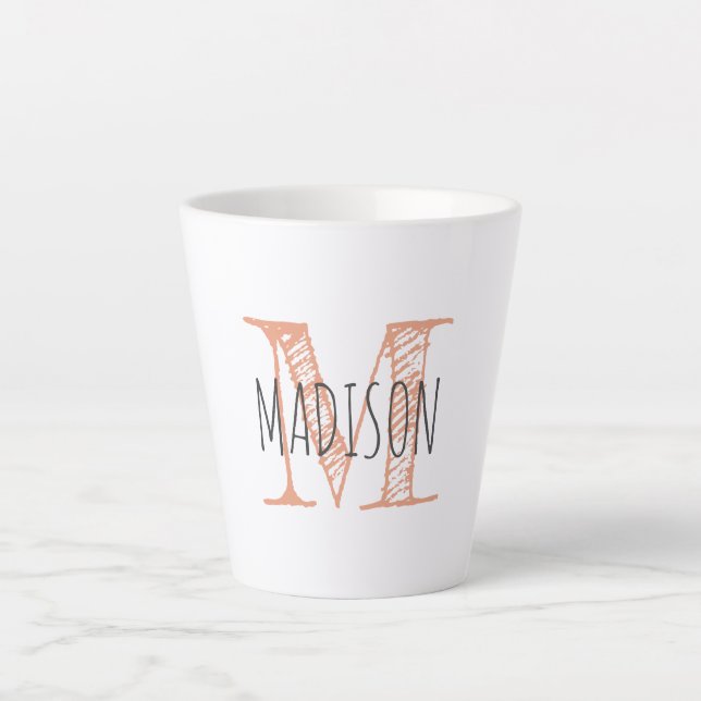 Monogram Initial Hand Lettered Name Latte Mug (Front)