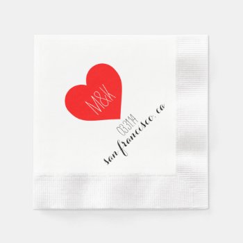 Monogram Initial Heart Wedding Cocktail Napkin by ShopKatalyst at Zazzle