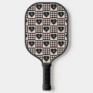 Monogram Initial Hearts Checkered Personalized Pickleball Paddle