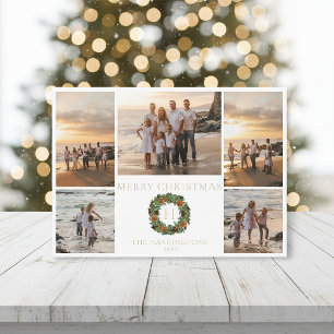 Monogram Initial Holiday Dried Orange Pine Wreath Card