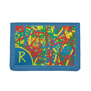 Monogram Initial Hot Mess Red Yellow Blue Green Tri-fold Wallet