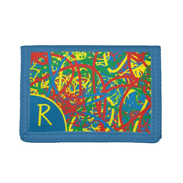 Monogram Initial Hot Mess Red Yellow Blue Green Trifold Wallet (Front)