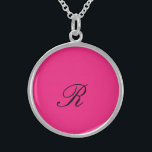 Monogram Initial Hot Pink Cute Chic Girly Trendy Sterling Silver Necklace<br><div class="desc">Designed with text template for monogram initial and elegant solid hot pink color background.</div>