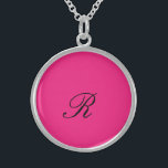Monogram Initial Hot Pink Cute Chic Girly Trendy Sterling Silver Necklace<br><div class="desc">Designed with text template for monogram initial and elegant solid hot pink color background.</div>
