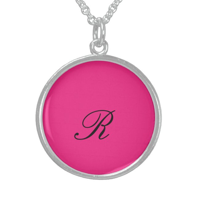 Monogram Initial Hot Pink Cute Chic Girly Trendy Sterling Silver Necklace (Front)