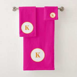 Monogram Initial Hot Pink Orange Colorful Modern Bath Towel Set