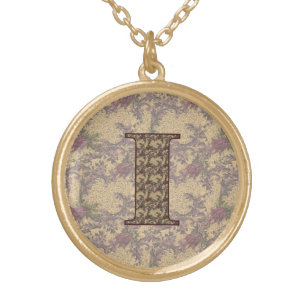 Monogram Initial I Elegant Vintage Floral Gold Plated Necklace