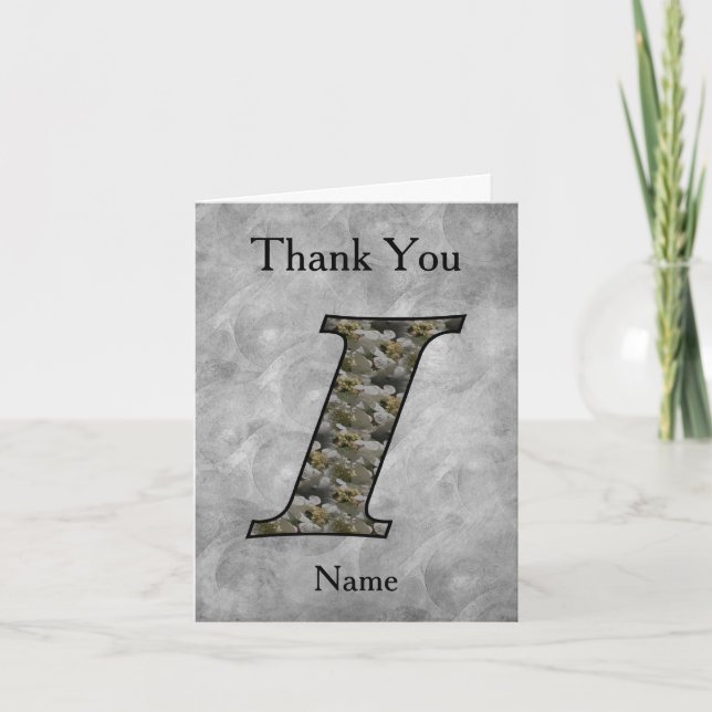 Monogram Initial I Hydrangea Flowers Personalized Letterpress Thank You Card (Front)