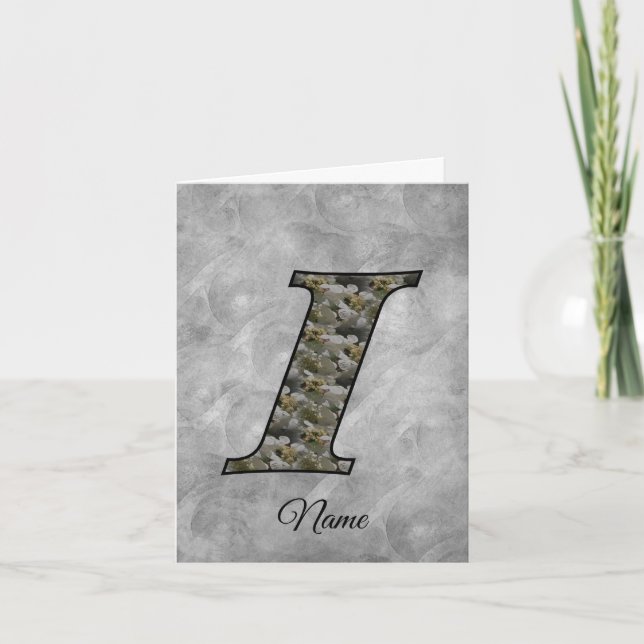 Monogram Initial I Hydrangea Flowers Personalized Note Card (Front)