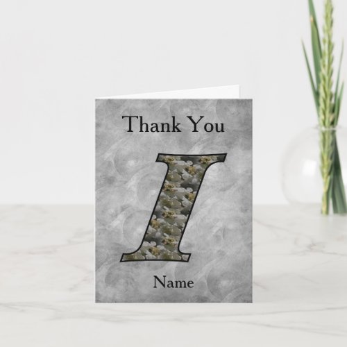 Monogram Initial I Hydrangea Flowers Personalized Thank You Card