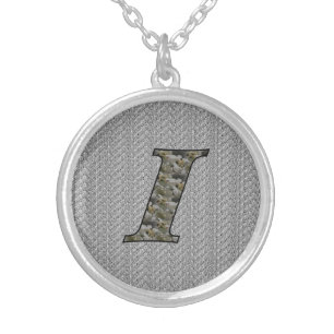 Monogram Initial I Hydrangea Flowers Silver Plated Necklace