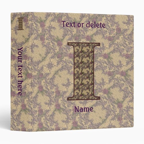 Monogram Initial I Vintage Floral Personalized 3 Ring Binder