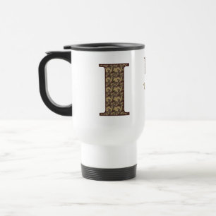 Monogram Initial I Vintage Floral Personalized Travel Mug