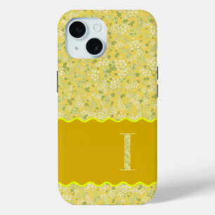 MONOGRAM INITIAL I YELLOW LITTLE FLOWERS iPhone 15 CASE