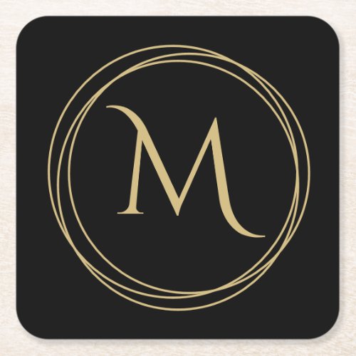 Monogram Initial in Circles Square Paper Coaster