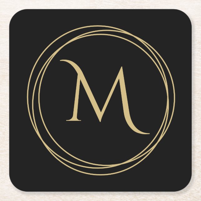 Monogram Initial in Circles Square Paper Coaster (Front)
