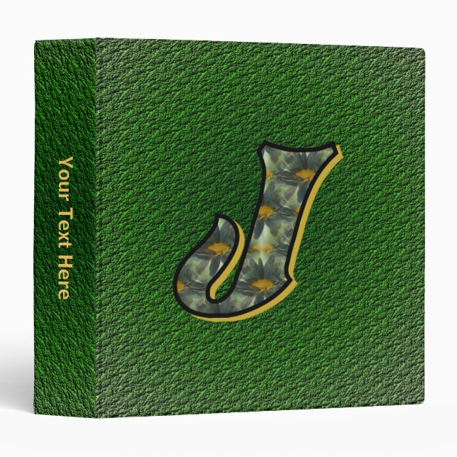 Monogram Initial J Daisies Art Personalized 3 Ring Binder (Front/Spine)