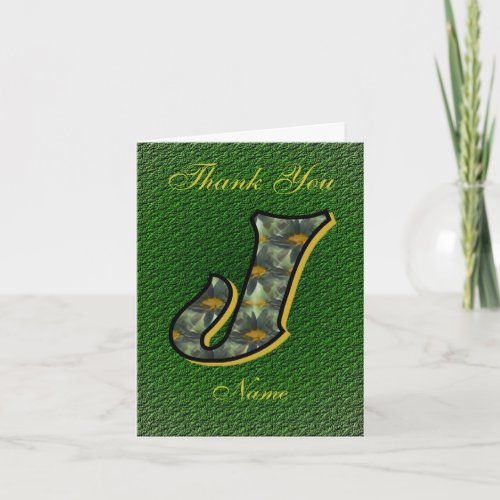 Monogram Initial J Daisies Art Personalized Thank You Card