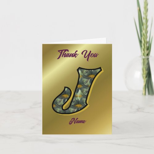 Monogram Initial J Daisies Art Personalized Thank You Card