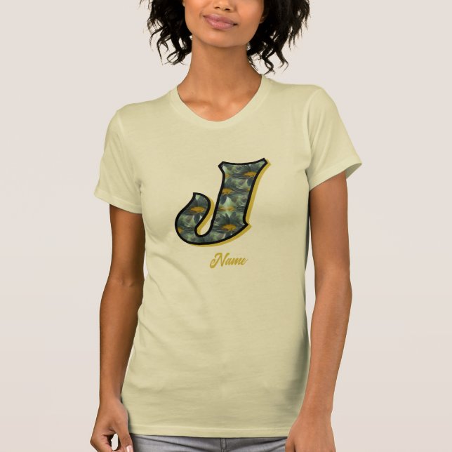 Monogram Initial J Daisy Flower Art Personalized T-Shirt (Front)
