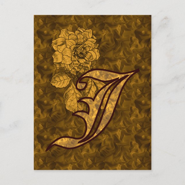 Monogram Initial J Elegant Gold Peony Flower Postcard (Front)