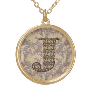 Monogram Initial J Elegant Vintage Floral Gold Plated Necklace