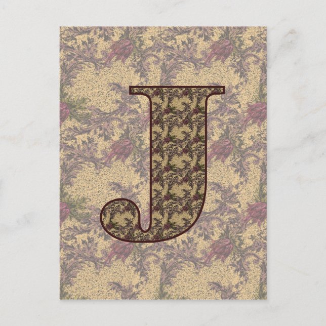Monogram Initial J Elegant Vintage Floral Postcard (Front)